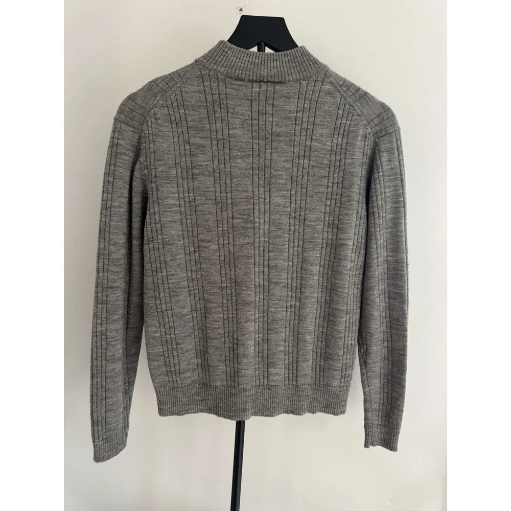 Amber Stone Merino Wool Sweater Women‎ Sz S Gray Ribbed Mock Neck New Wool